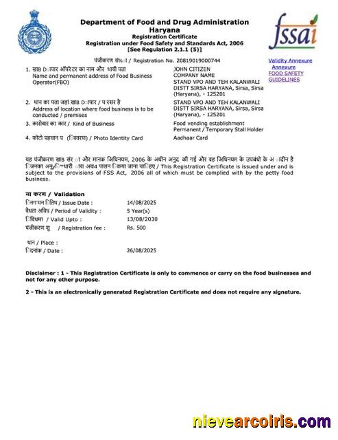 India Haryana registration certificate